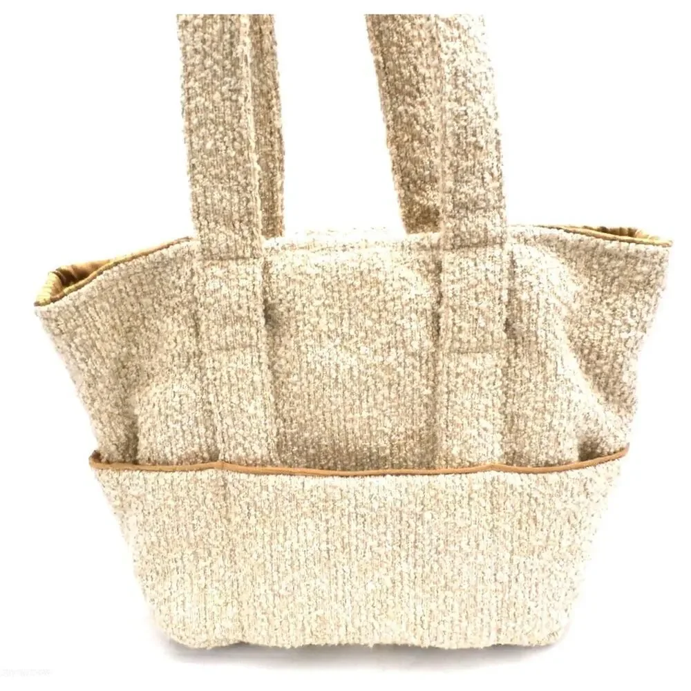Bag Lady Original Purse Tote Shopper Bag Pockets Gold Metallic Heart Ivory